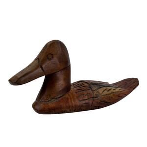 Vintage Hand-Carved Wood Duck Figurine – Rustic Folk Art Décor, Solid Wood Decoy